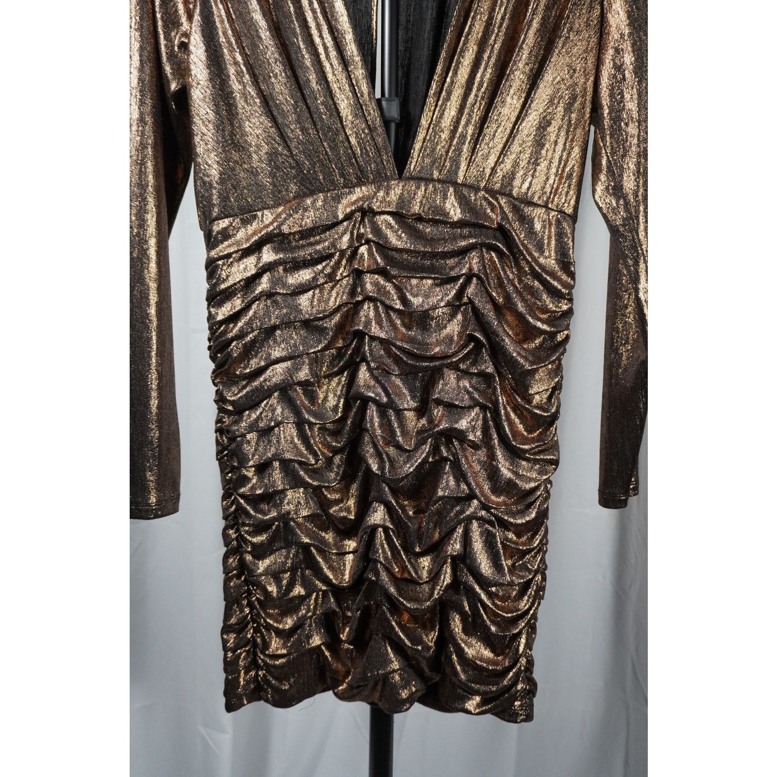 Ramy Brook Ramy Brook Willow Dress Bronze Metallic Mini - Long Sleeve Size L / US 10 / IT 46 - 4 Thumbnail