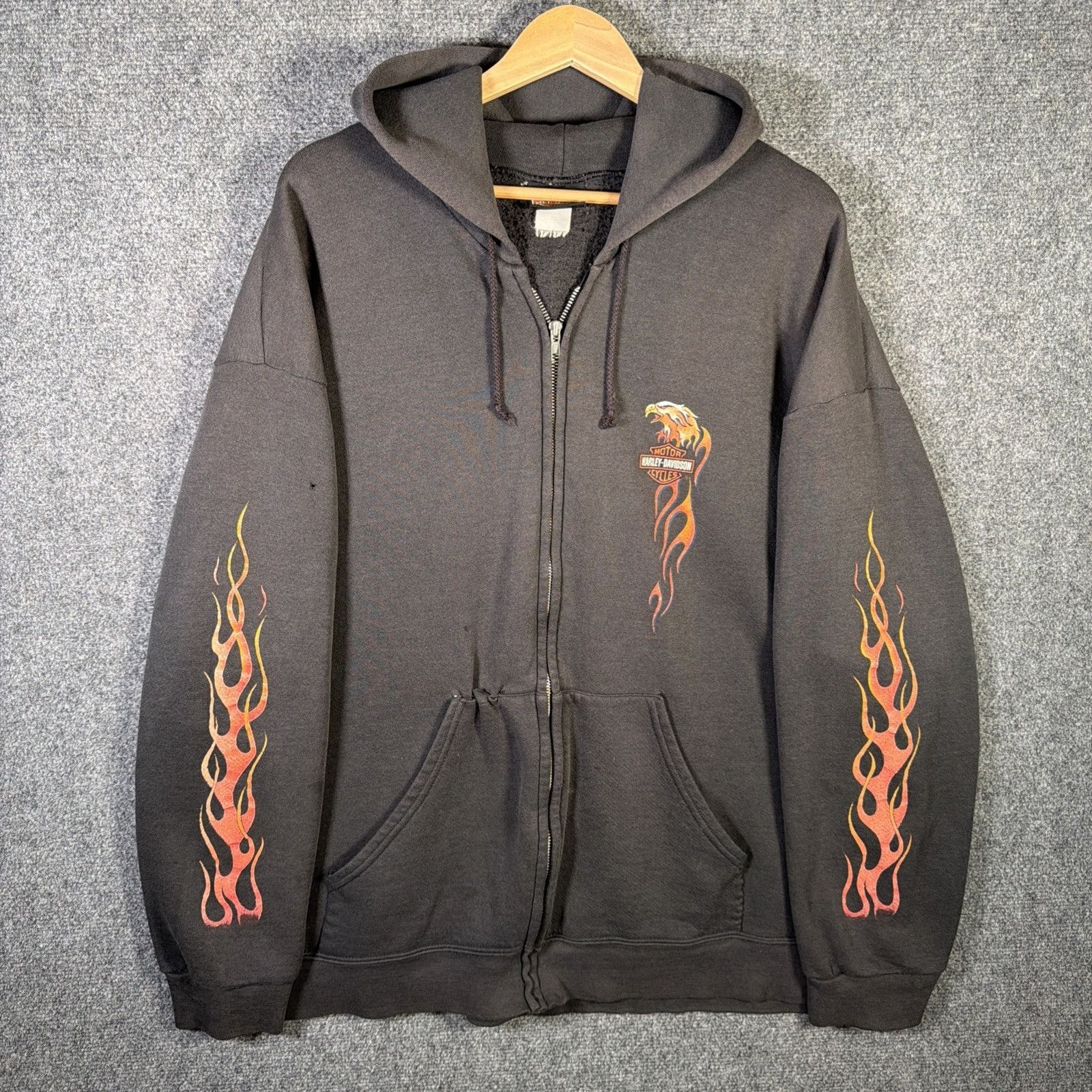 Harley Davidson Vintage Harley Davidson Hoodie Mens 2XL Black 90s Flames Size US XXL / EU 58 / 5 - 1 Thumbnail