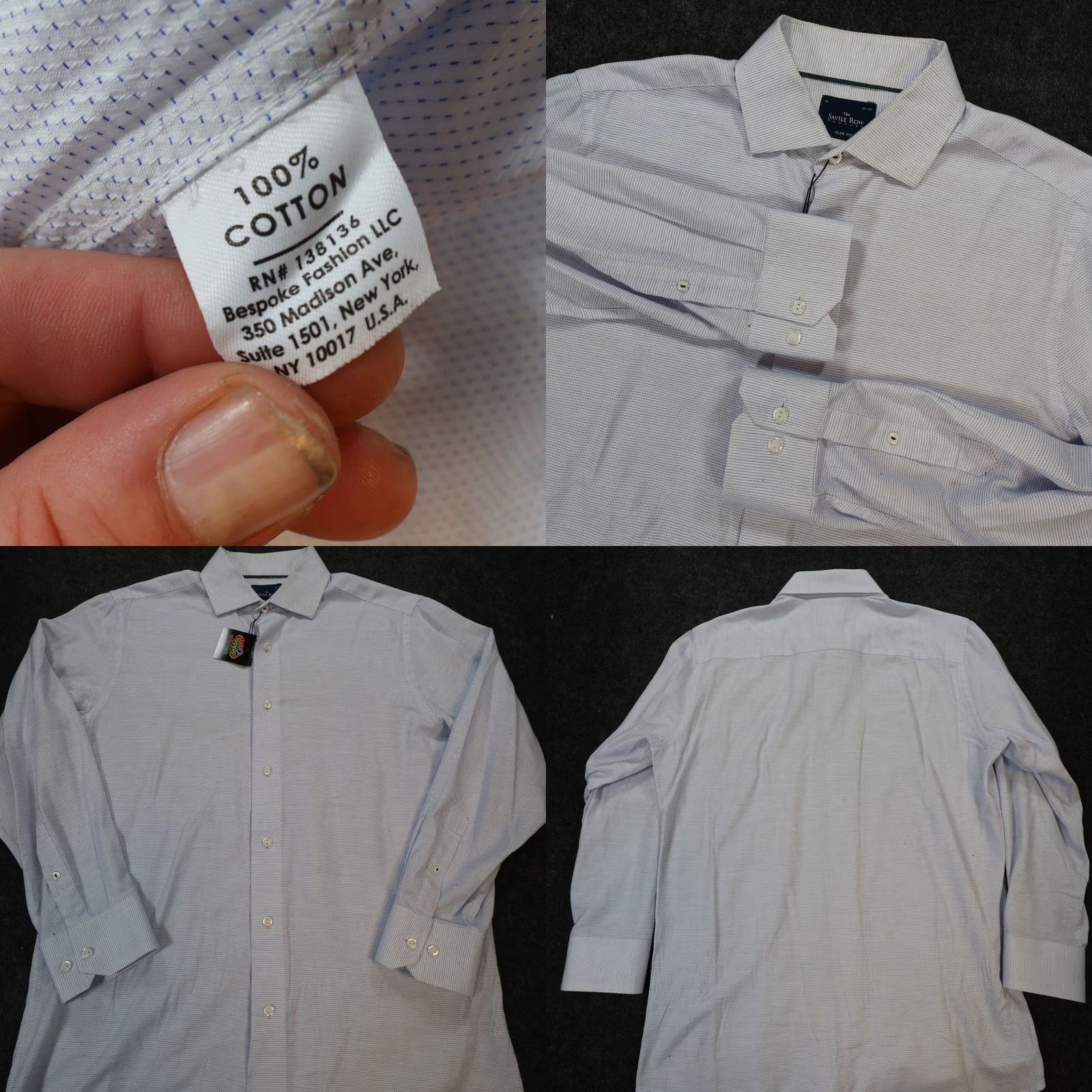 Vintage The Savile Row Company Dress Shirt Mens 16 32-33 Blue Slim Fit Cotton Size 42R - 8 Thumbnail