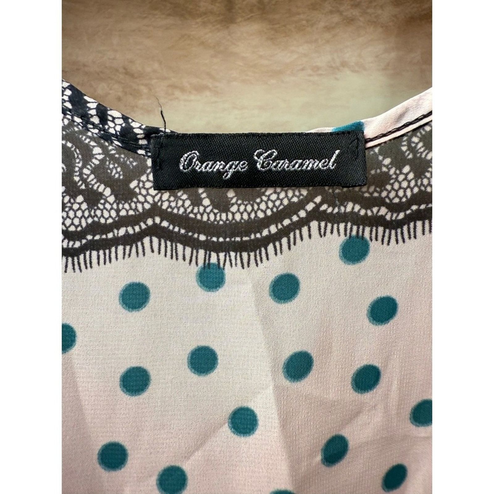 Other Orange Caramel Tank Top Pink Polka Dot Lace Trim Size S Size S / US 4 / IT 40 - 6 Thumbnail