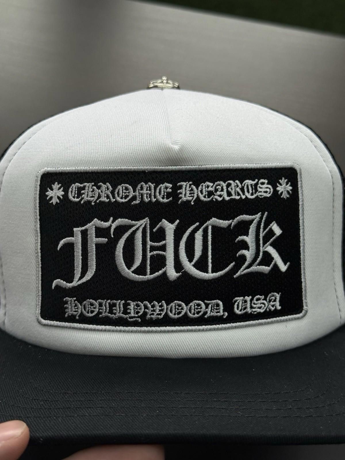 Chrome Hearts Chrome Hearts Black Patch Trucker Hollywood White Hat Size ONE SIZE - 4 Thumbnail