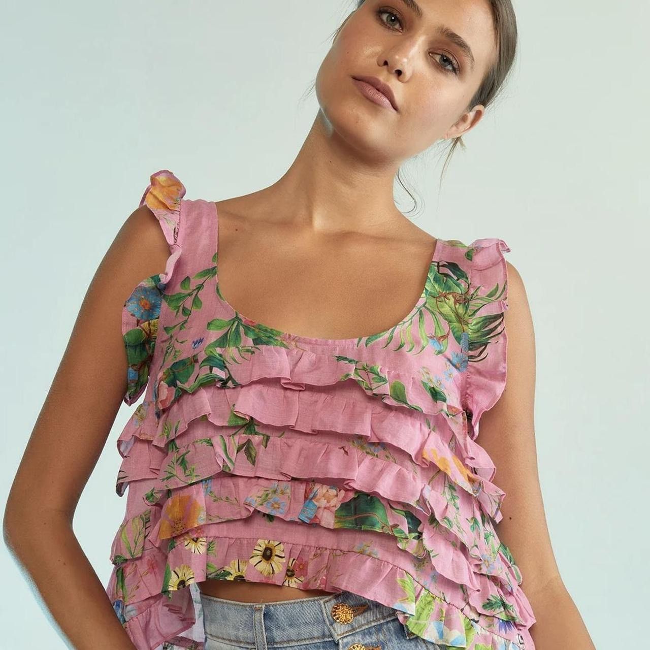 image of Cynthia Rowley Nola Ruffle Tank Blouse in Pink, Women's (Size Small)