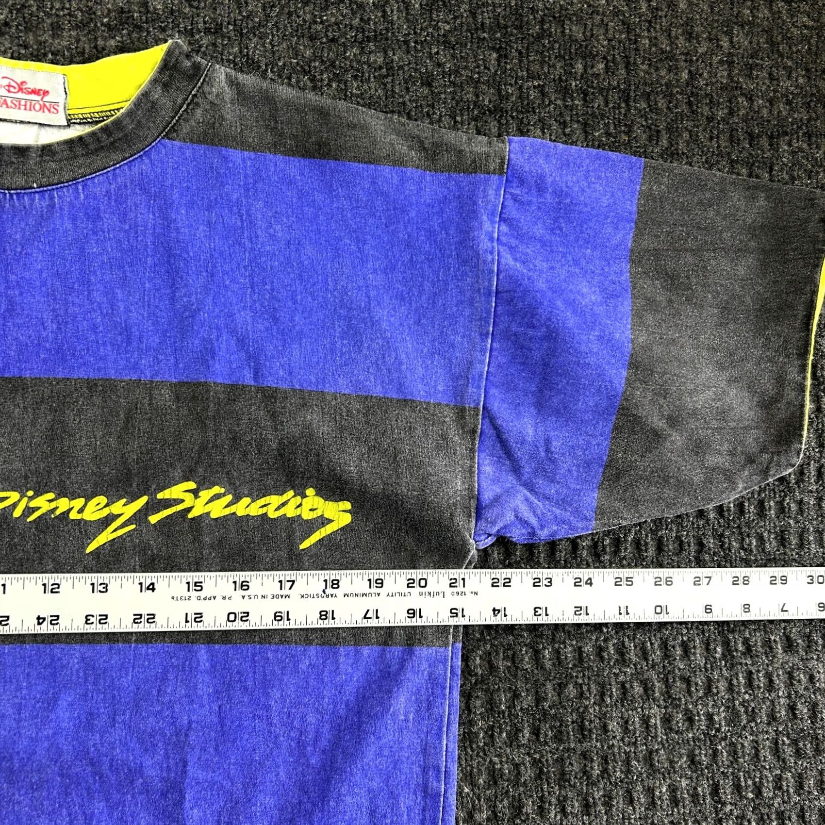 Disney VINTAGE Disney The Walt Disney Studios T Shirt L Striped Heavyweight Purple Black Neon Mens 90s Disney Shirt Size US L / EU 52-54 / 3 - 5 Thumbnail