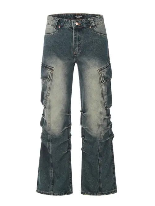 VIBE Cargo Pleated Stack Denim Jeans Size US 30 / EU 46 - 6 Thumbnail
