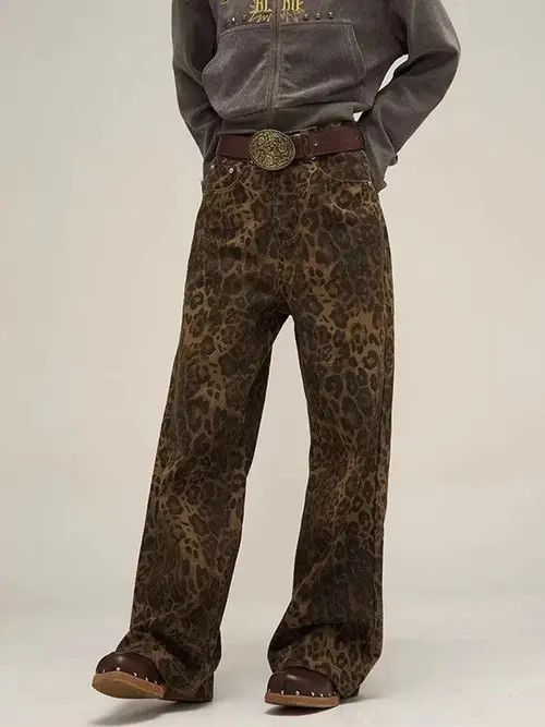 Jean Fashionable Streetwear Oversize Leopard Jeans Size 33" - 1 Thumbnail