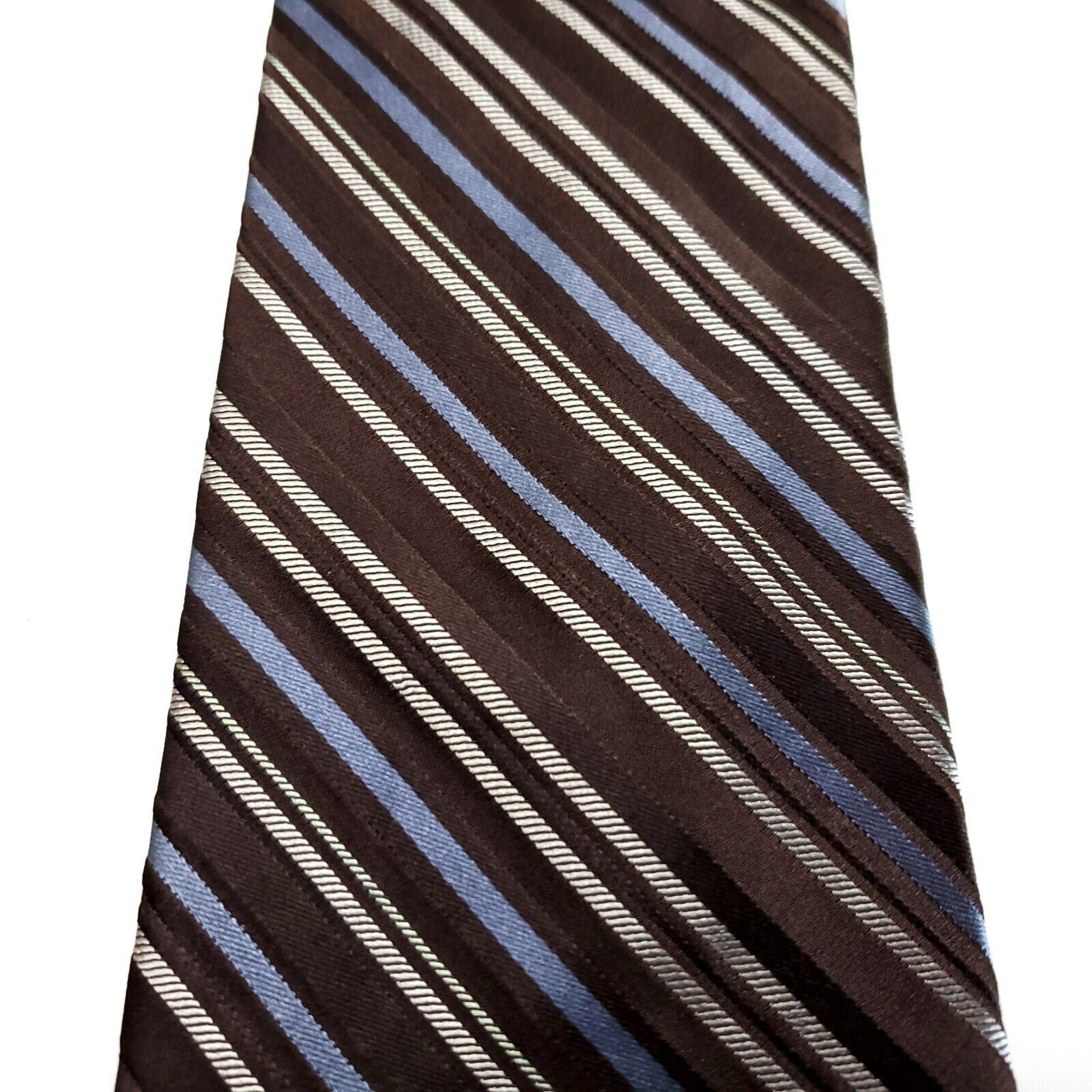 DKNY DKNY Brown Striped Woven Silk Tie Size ONE SIZE - 2 Thumbnail