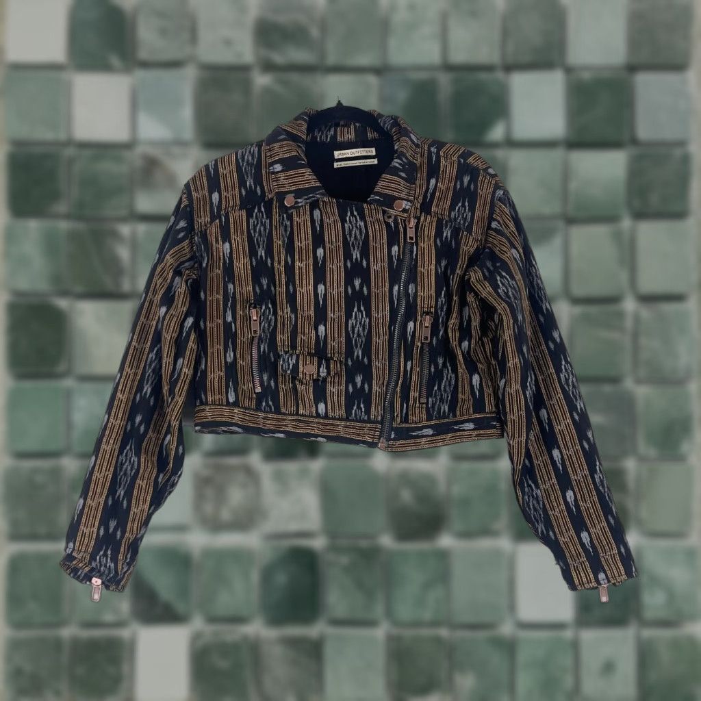 Urban Outfitters Urban Outfitters Moto Jacket Womens M Ikat Stripe Black Yellow Long Sleeve Jacket Size M / US 6-8 / IT 42-44 - 1 Thumbnail