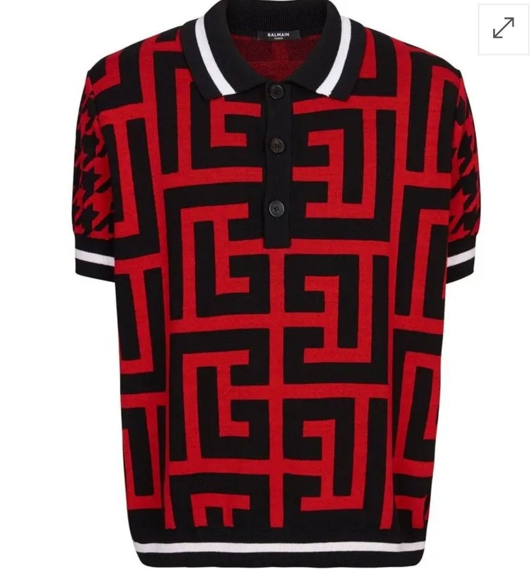 Balmain Balmain Mega Monogram Houndstooth Knit Polo Size XXL Size US XXL / EU 58 / 5 - 1 Thumbnail