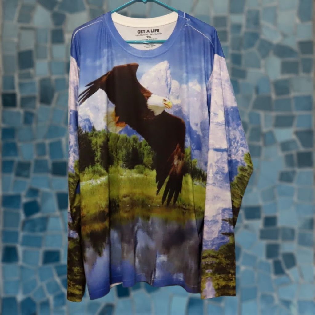 Vintage Get A Life Eagle Shirt Mens 3XL Nature All Over Graphic Long Sleeve T-shirt Size US XXL / EU 58 / 5 - 1 Thumbnail