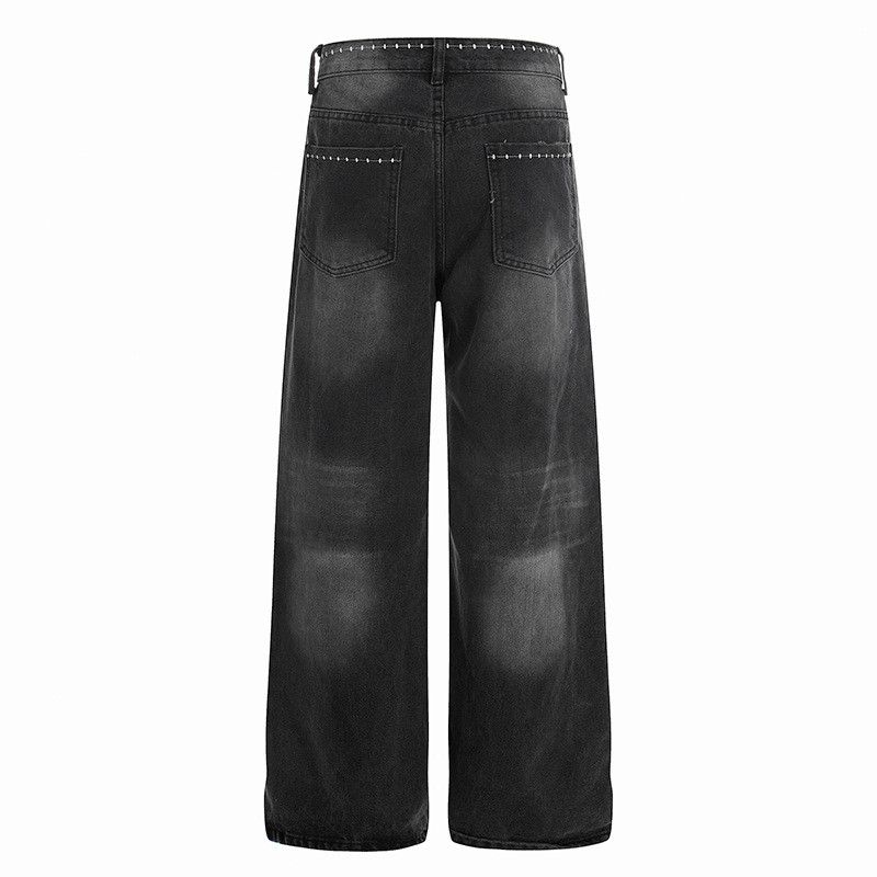 Jean Retro washed men's loose distressed straight jeans Size US 32 / EU 48 - 2 Thumbnail
