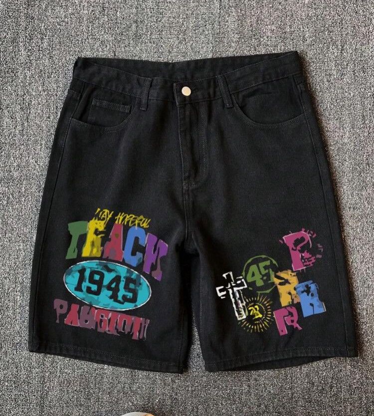 Jean Mayuko x Ruuko Letter print street jeans denim shorts Size US 35 - 1 Thumbnail