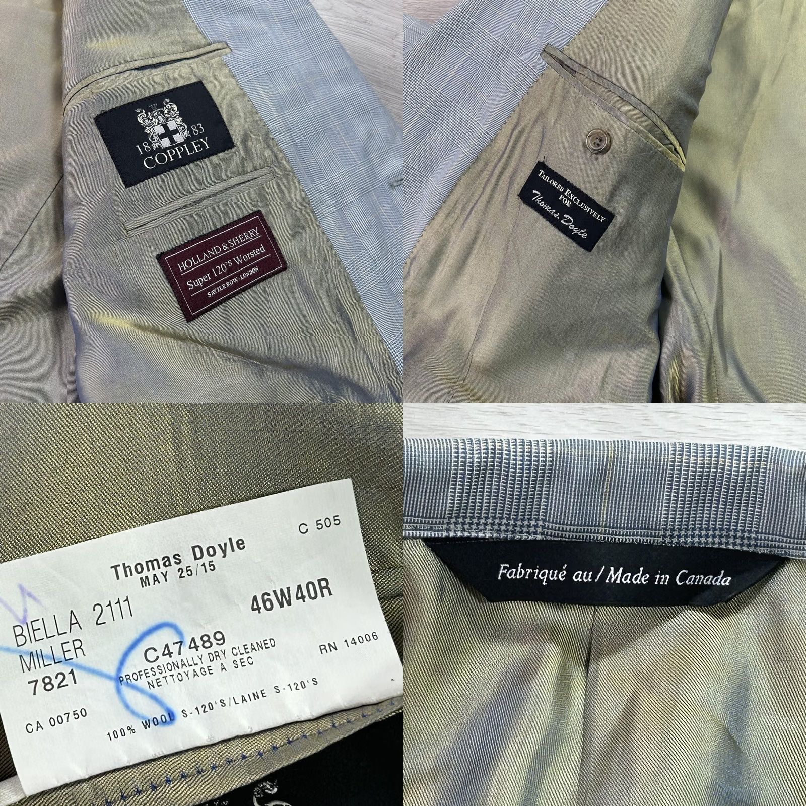 Vintage Coppley Black/Gray Wool Check Sport Coat Jacket 46 Mens Single-Breasted Two-Button Notch Lapel 120s Canada Formal Business Size US S / EU 44-46 / 1 - 8 Thumbnail
