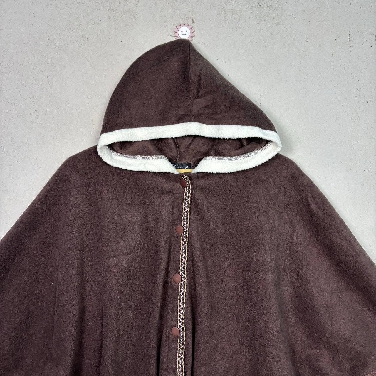 Japanese Brand THREE UP Brown Faux Shearling Hooded Cape Poncho Y2K Size US M / EU 48-50 / 2 - 3 Thumbnail