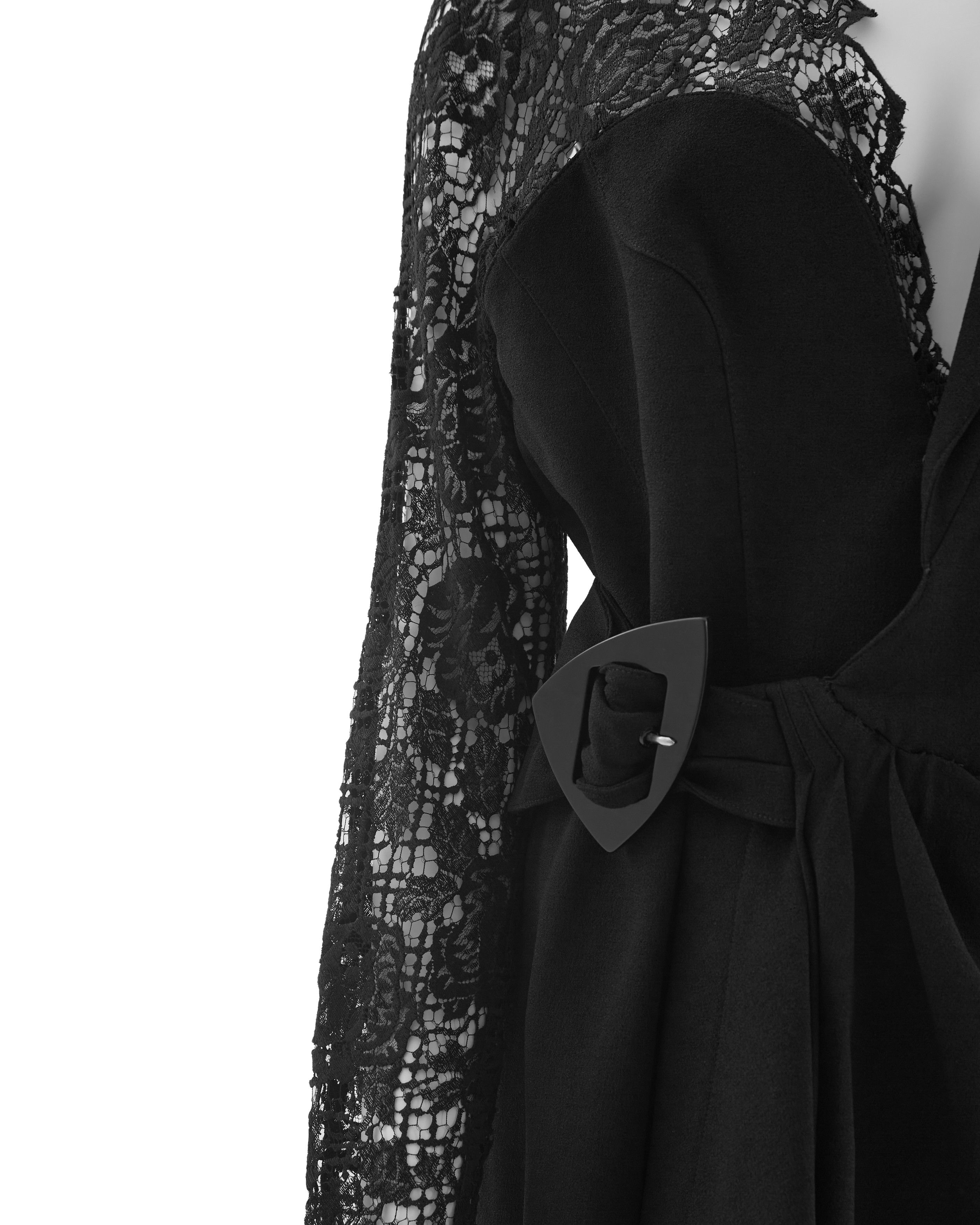 Thierry Mugler 1980s Black rayon blend crepe asymmetrically draped dress Size M / US 6-8 / IT 42-44 - 8 Thumbnail