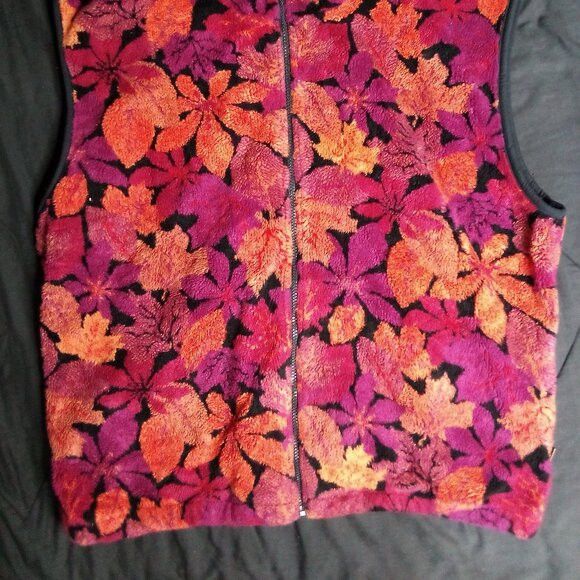 Other Vintage Duffel Outdoor Autumn Leaves Fleece Zipper Vest Size XL / US 12-14 / IT 48-50 - 2 Thumbnail