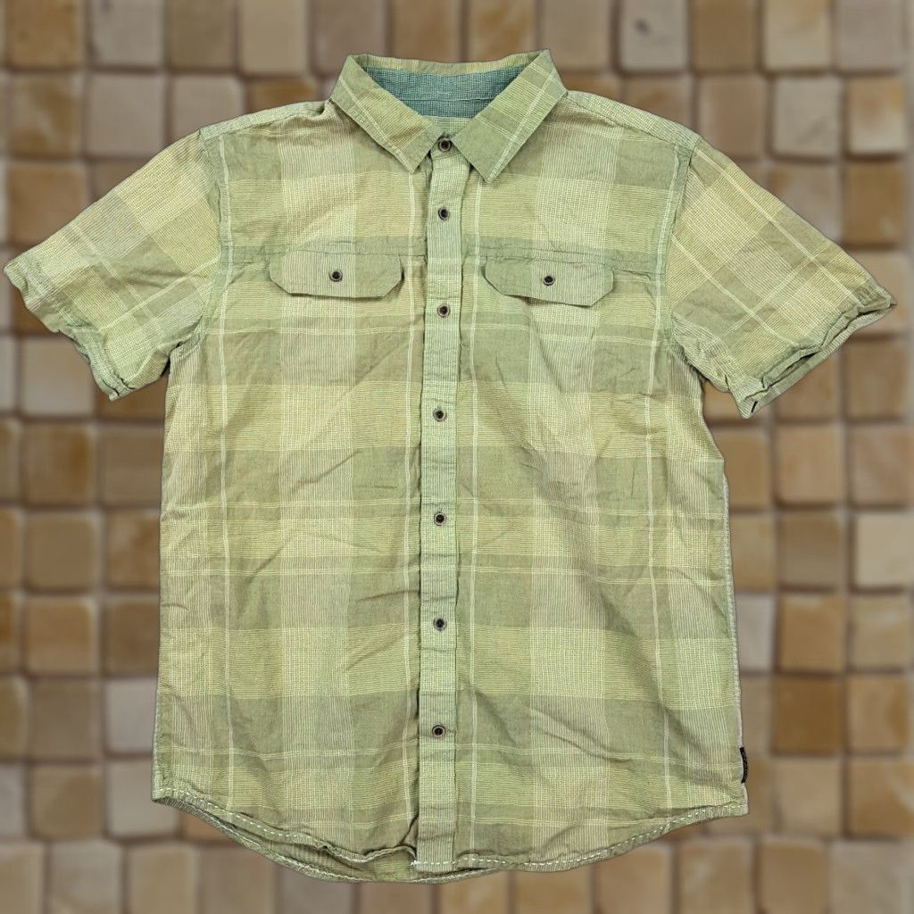 Prana VINTAGE prAna Plaid Cotton Men's Large Green Short Sleeve Button-Up Collar Shirt Size US L / EU 52-54 / 3 - 1 Thumbnail