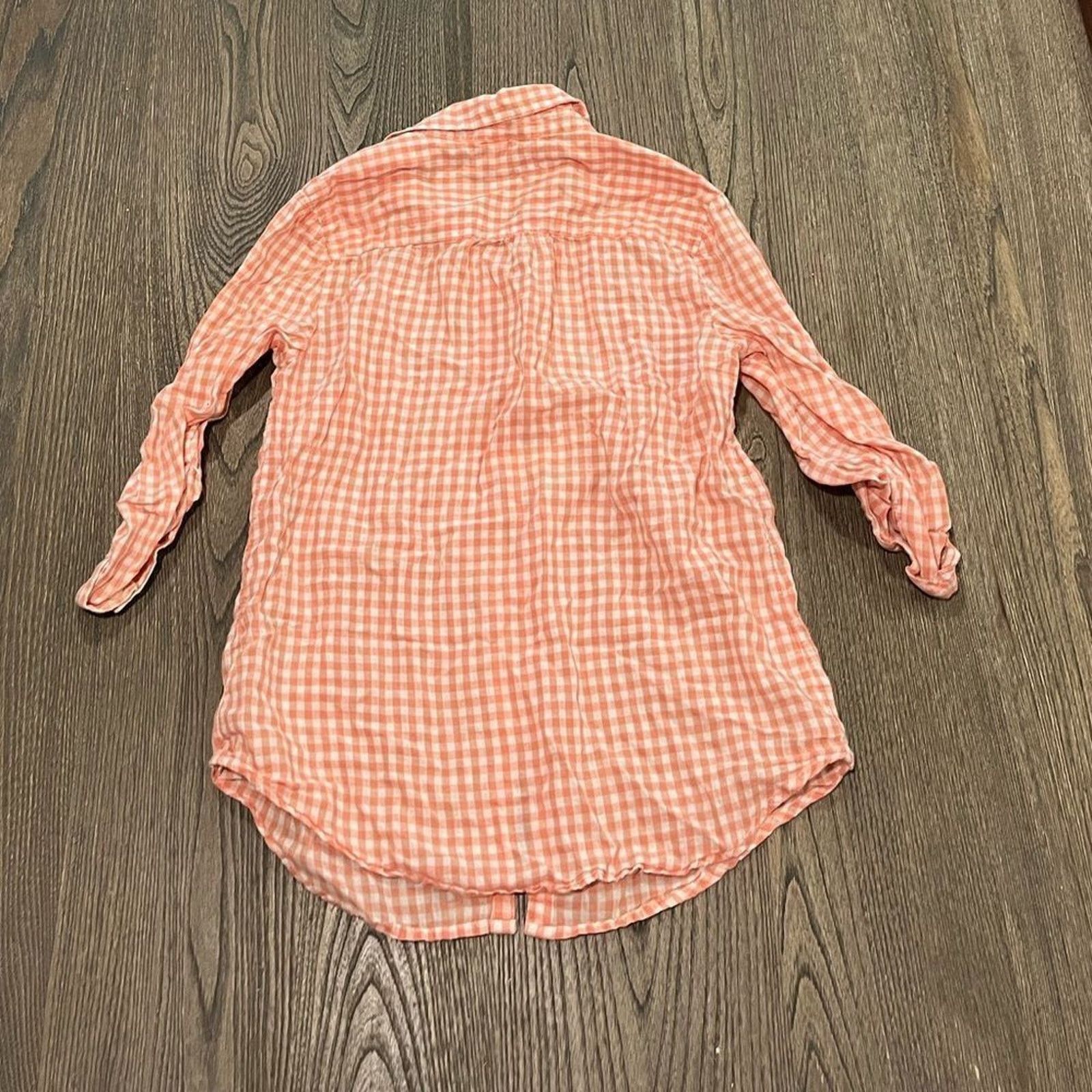 Vintage LC Lauren Conrad Peach White Gingham Print Blouse Size XS Size XS / US 0-2 / IT 36-38 - 6 Thumbnail