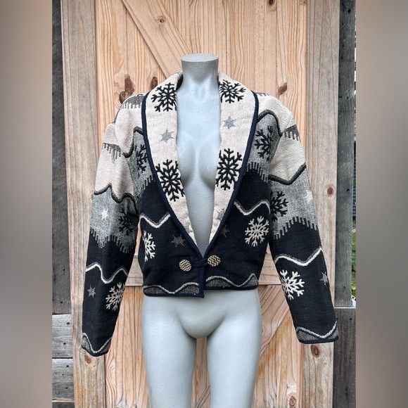 Other Vintage Flashback Woven Snowflake Western Bolero Jacket Size M / US 6-8 / IT 42-44 - 1 Thumbnail