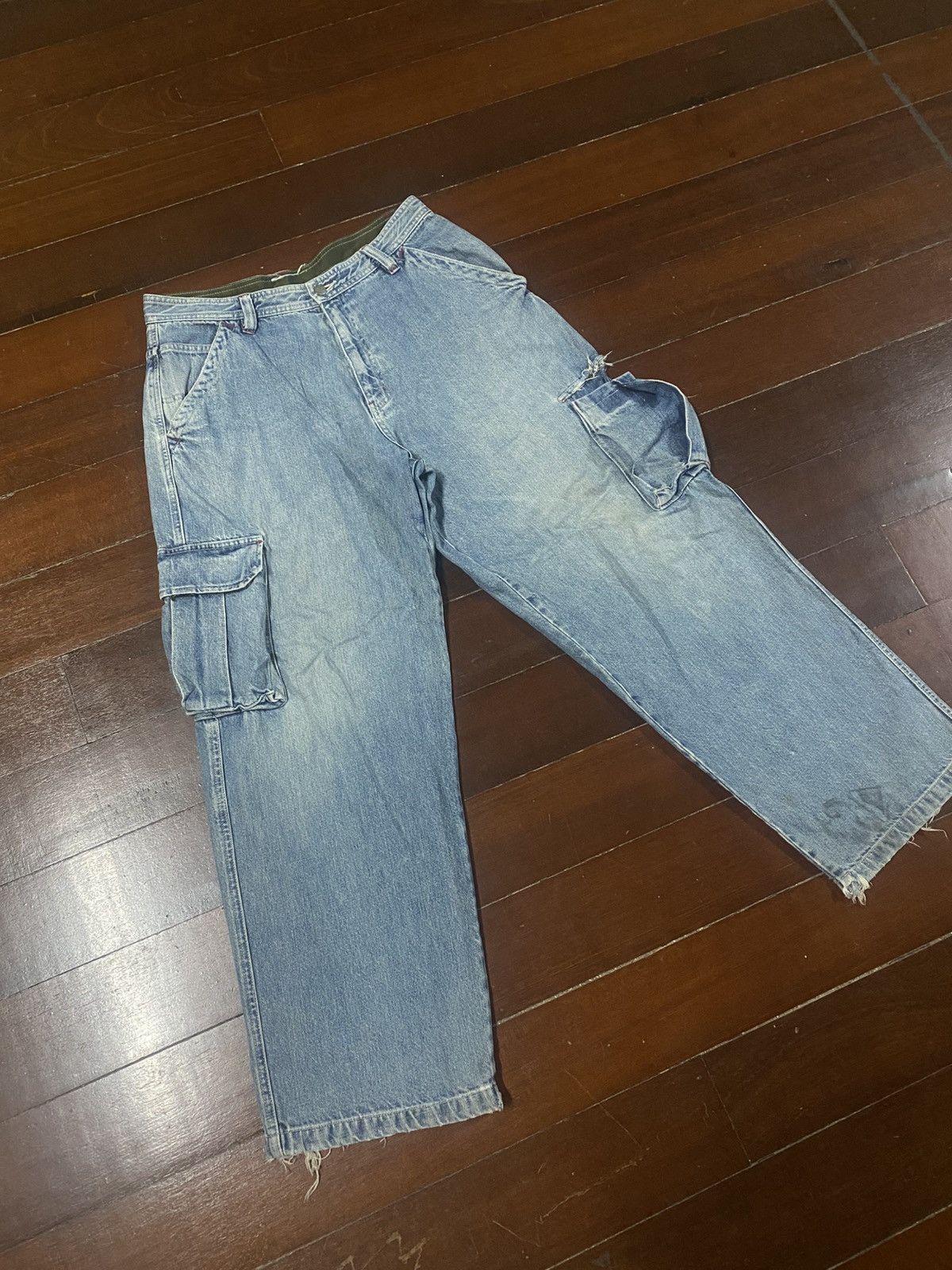 Japanese Brand Hawaiian Piko Jeans Cargo baggy distressed wide leg Size US 35 - 2 Thumbnail