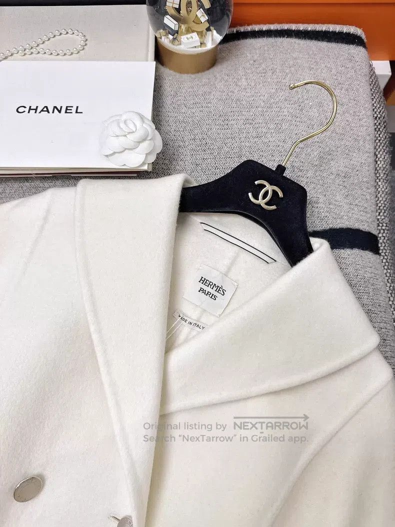 Hermes Hermes Cream White Cashmere Silver Buckle Double Breasted Size XS / US 0-2 / IT 36-38 - 8 Thumbnail
