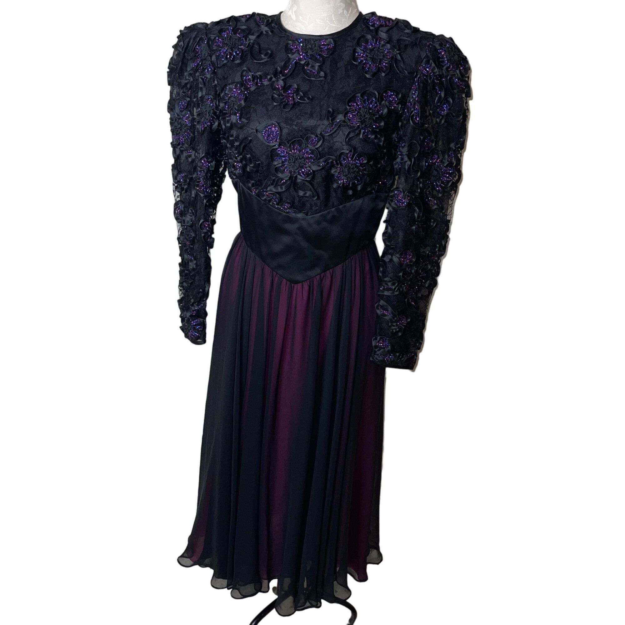 image of Stephan Caras Vintage Womens Dress Size 8 Black Metallic