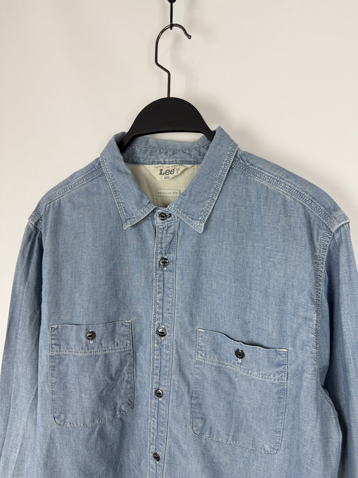 Lee Lee 101 Light Blue Chambray Button Down Crew Shirt M Size US M / EU 48-50 / 2 - 2 Thumbnail