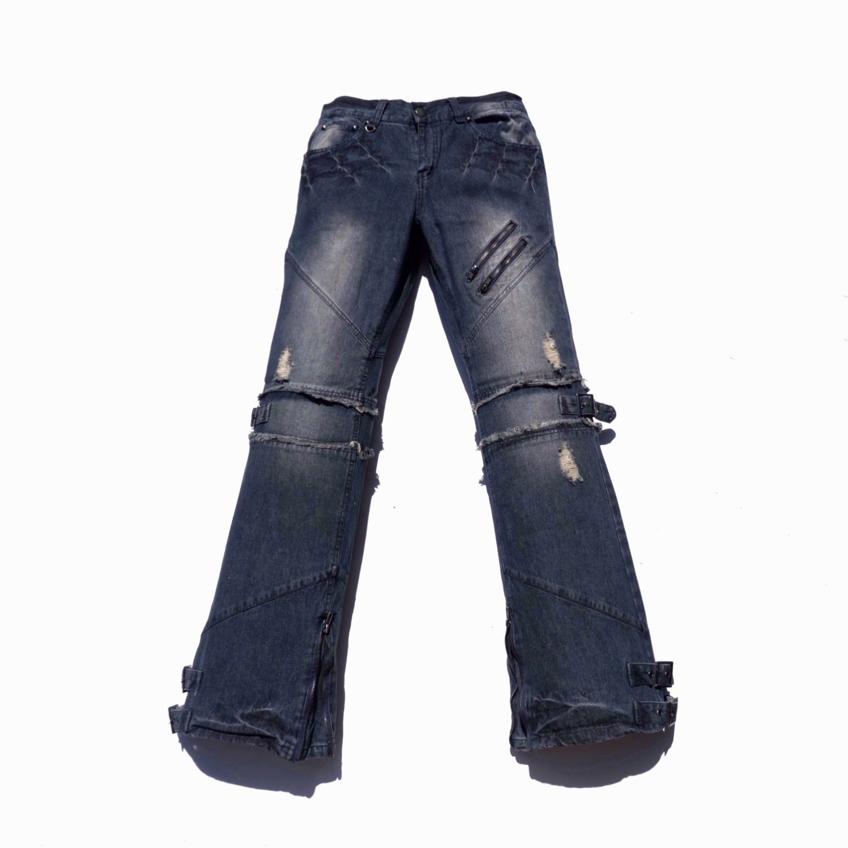 image of Kmrii x Le Grande Bleu L G B Black Baccara Bondage Flare Jeans in Blue Wash, Men's (Size 31)