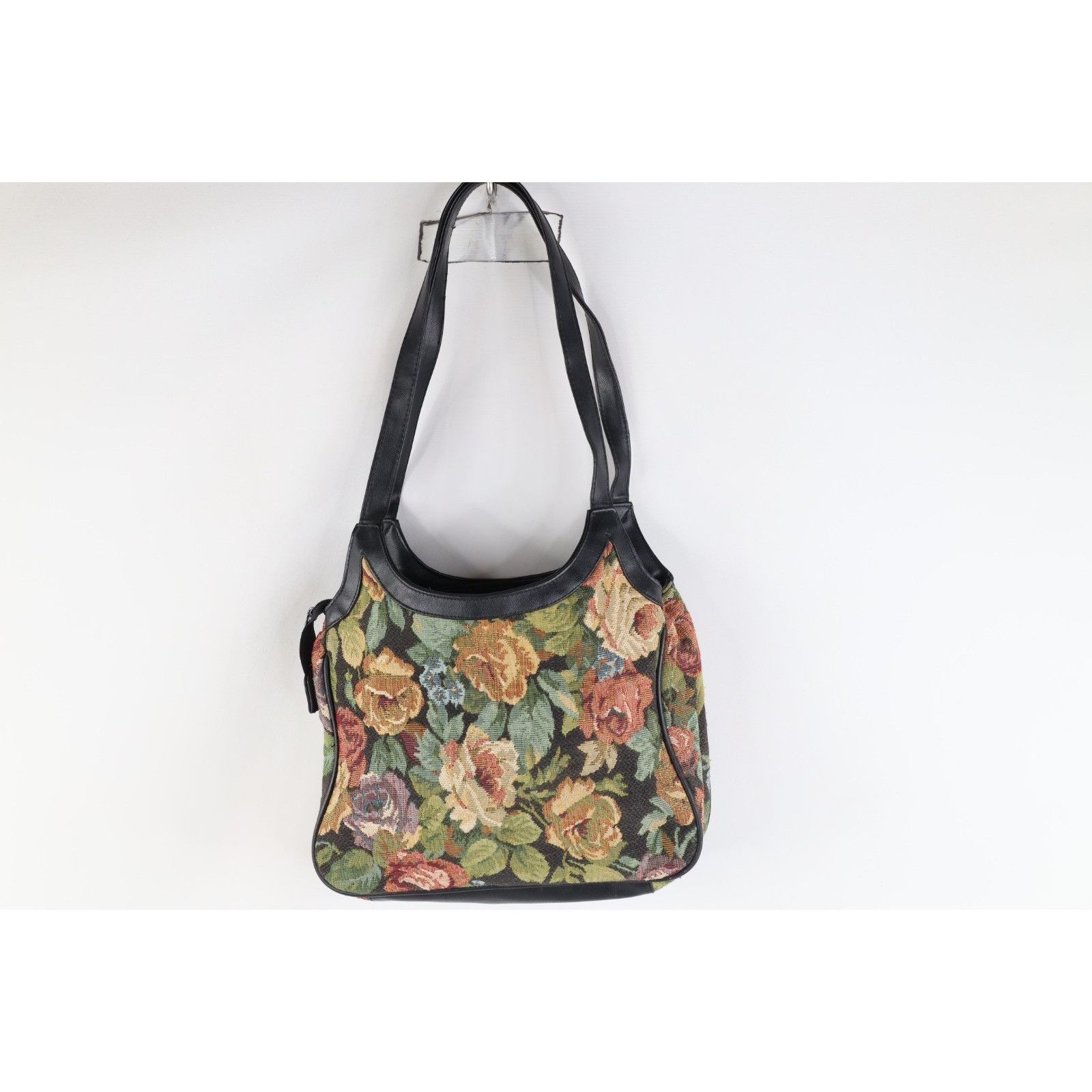 Vintage Vintage 90s Babydoll Leather Trim Flower Tapestry Purse Size ONE SIZE - 3 Thumbnail