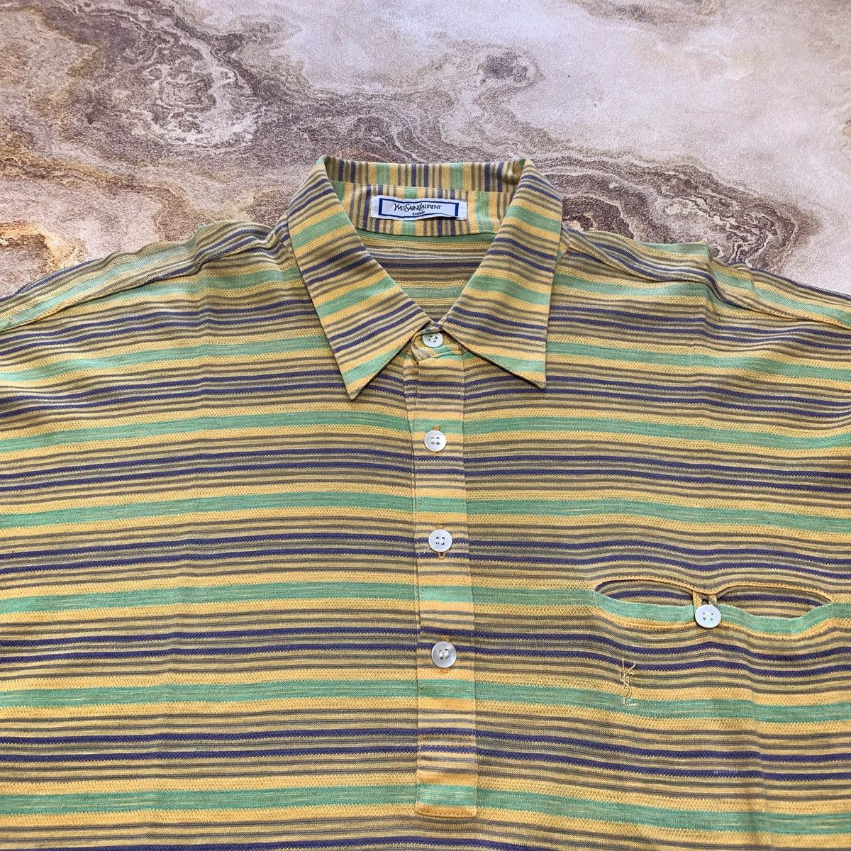 Yves Saint Laurent Vtg 90s Yves Saint Laurent Tricots Stripe Polos Pocket Size US L / EU 52-54 / 3 - 3 Thumbnail