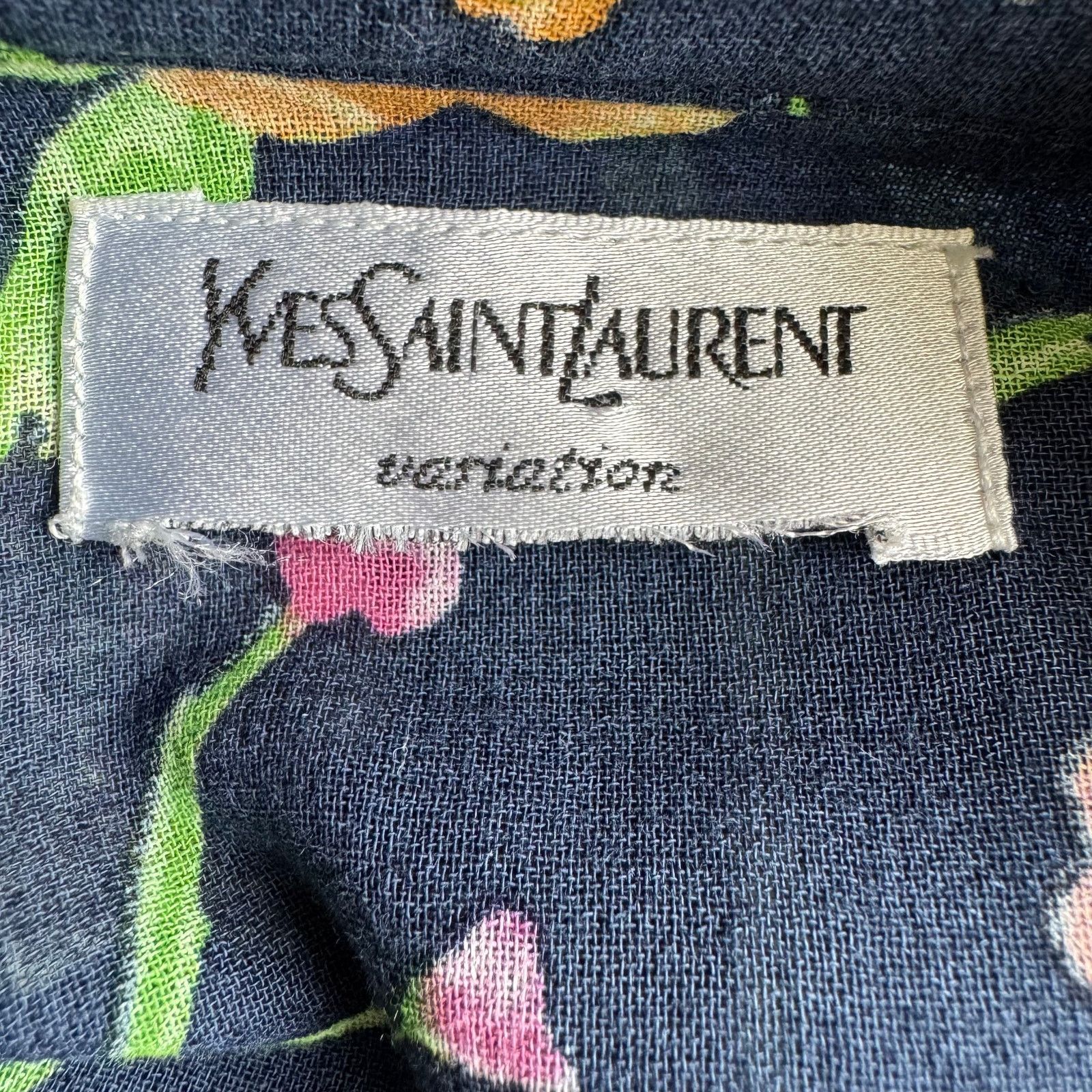 Yves Saint Laurent Vintage Yves Saint Laurent Variation Navy Floral Blouse 80s Size M / US 6-8 / IT 42-44 - 3 Thumbnail
