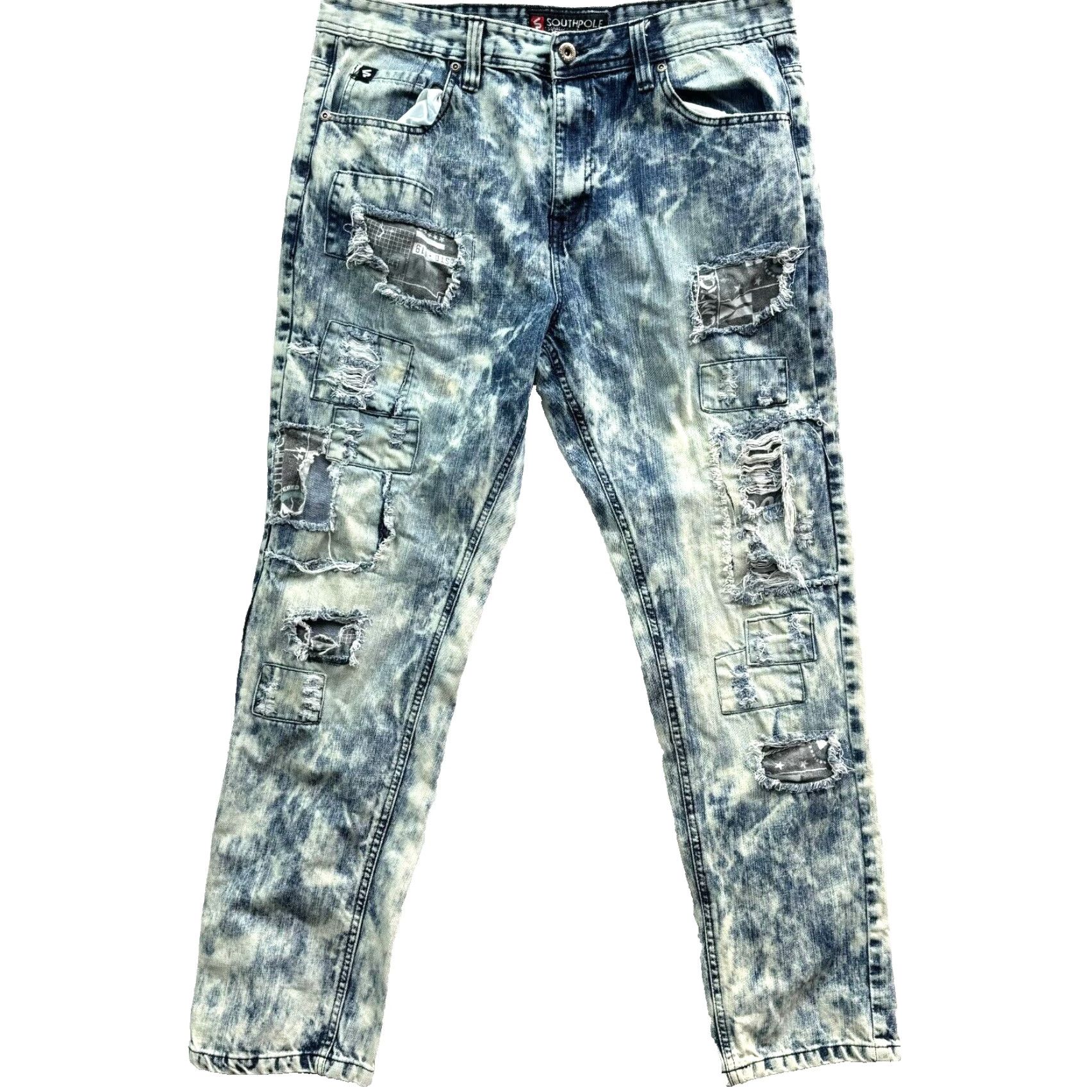 Southpole Southpole Jeans Distressed Denim Slim Tapered 38x32 Men Blue Y2K Patch 38 32 Regular Size Tapered Fit Size US 38 / EU 54 - 2 Thumbnail