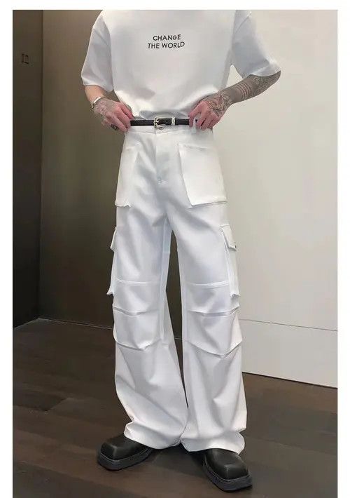 image of Vintage White Cargo High Waist Pants, Men's (Size 34)