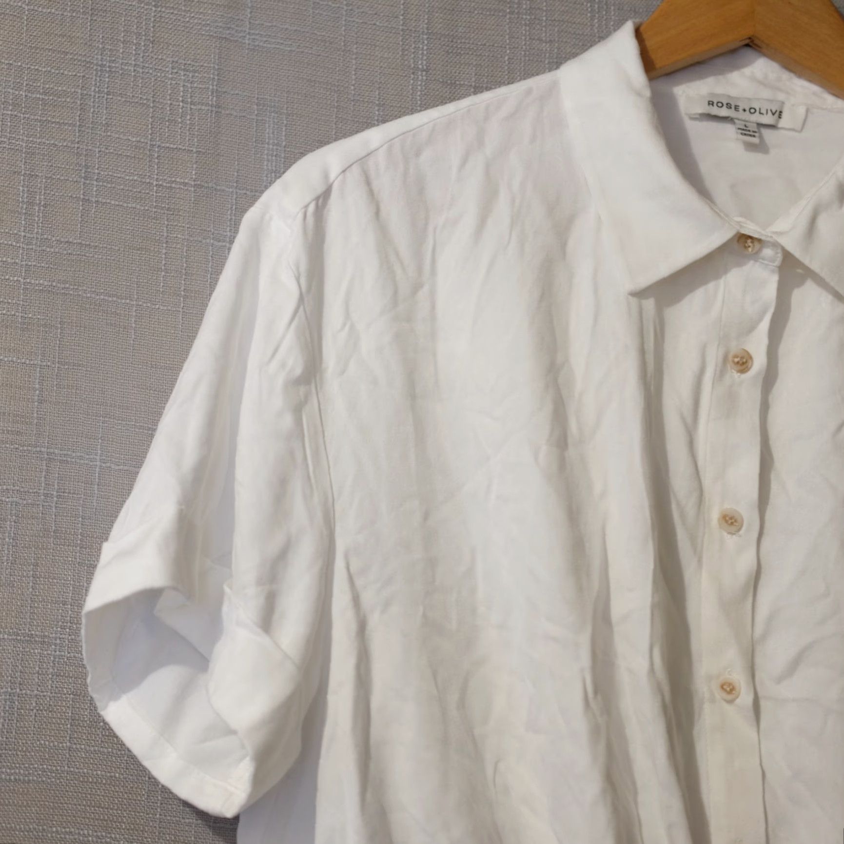 Vintage Rose & Olive White Button Blouse Collared Twist Front Women's L #H90-37 Size L / US 10 / IT 46 - 2 Thumbnail