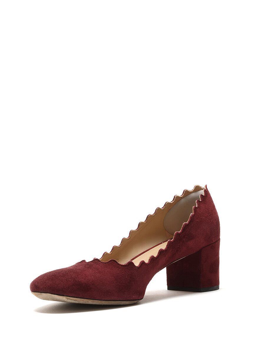 Chloe Lauren Scalloped Pumps Burgundy- Worn Twice! Size US 8.5 / IT 38.5 - 2 Thumbnail