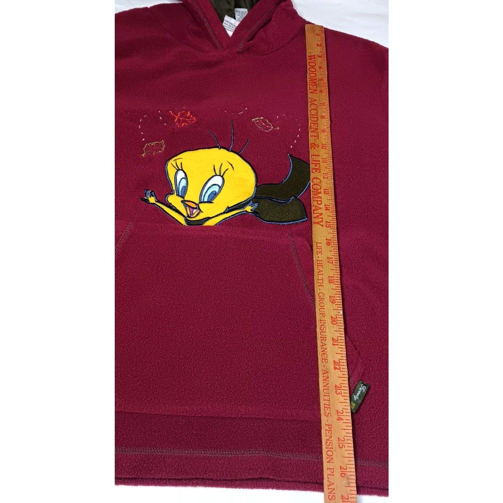 Vintage VINTAGE Looney Tunes Hoodie Sweatshirt XL Maroon Autumn Leaves Tweety Bird Sweatshirt Hooded Pullover Women's Regular Size XL Size XL / US 12-14 / IT 48-50 - 5 Thumbnail
