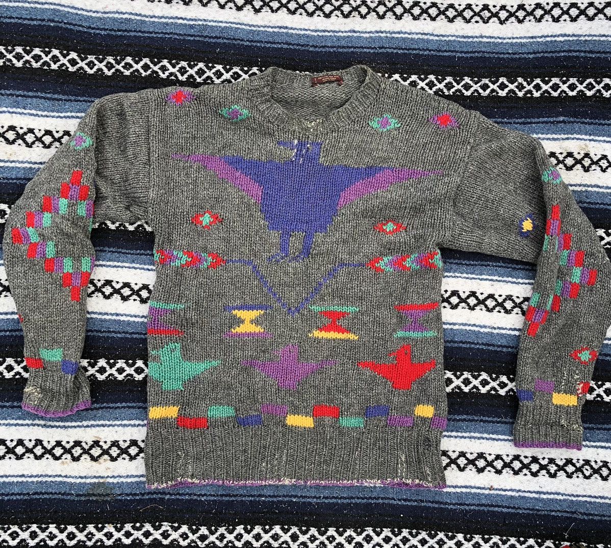 Handmade × Vintage Vintage thunderbird aztec Shetland Wool Shawl Sweater Size US S / EU 44-46 / 1 - 1 Thumbnail