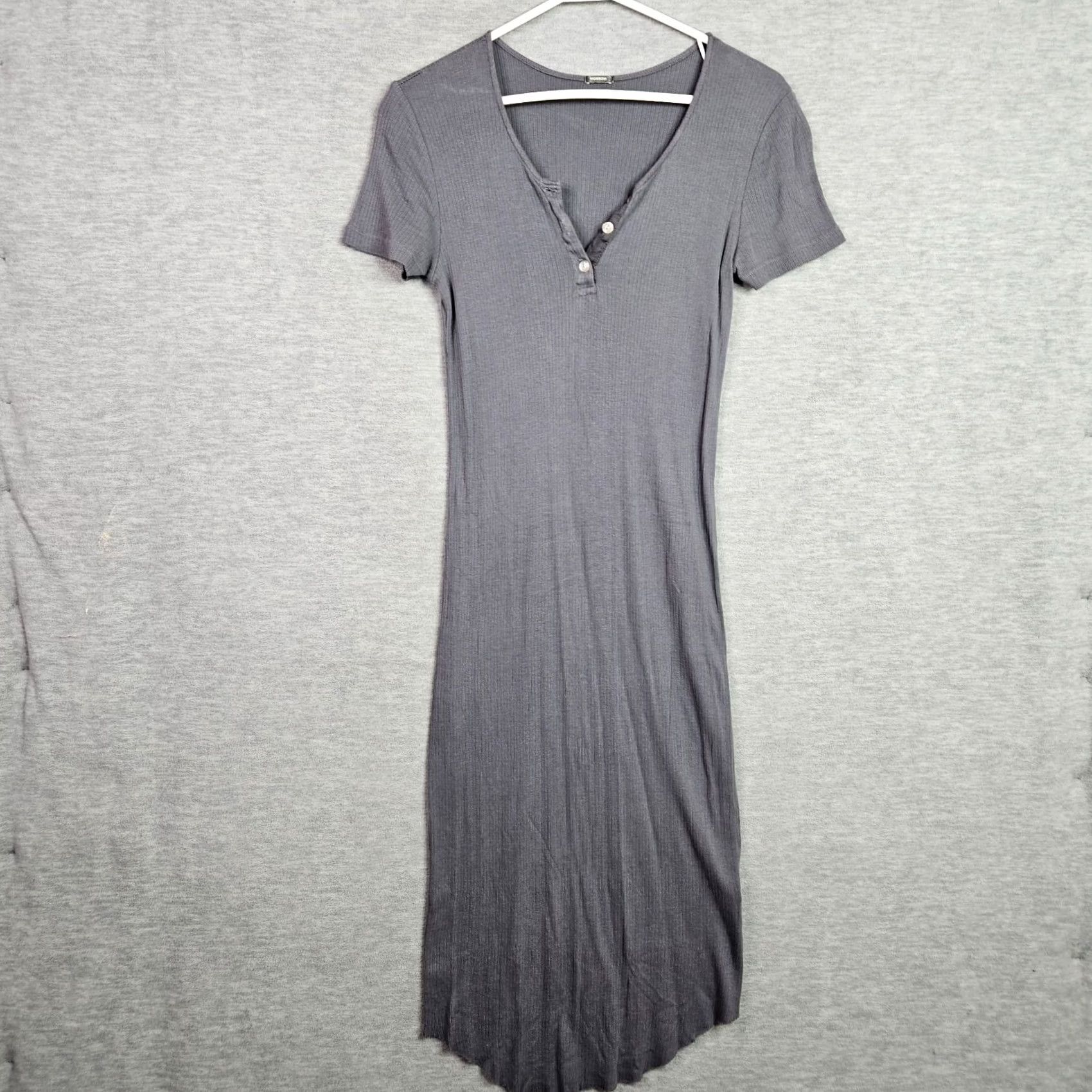 MONROW Monrow Women's Ribbed V-neck Short Sleeve Dress S Knitted Cotton Modal Multicolor Solid A-Line Casual Knit Dress Size 28" / US 6 / IT 42 - 2 Thumbnail