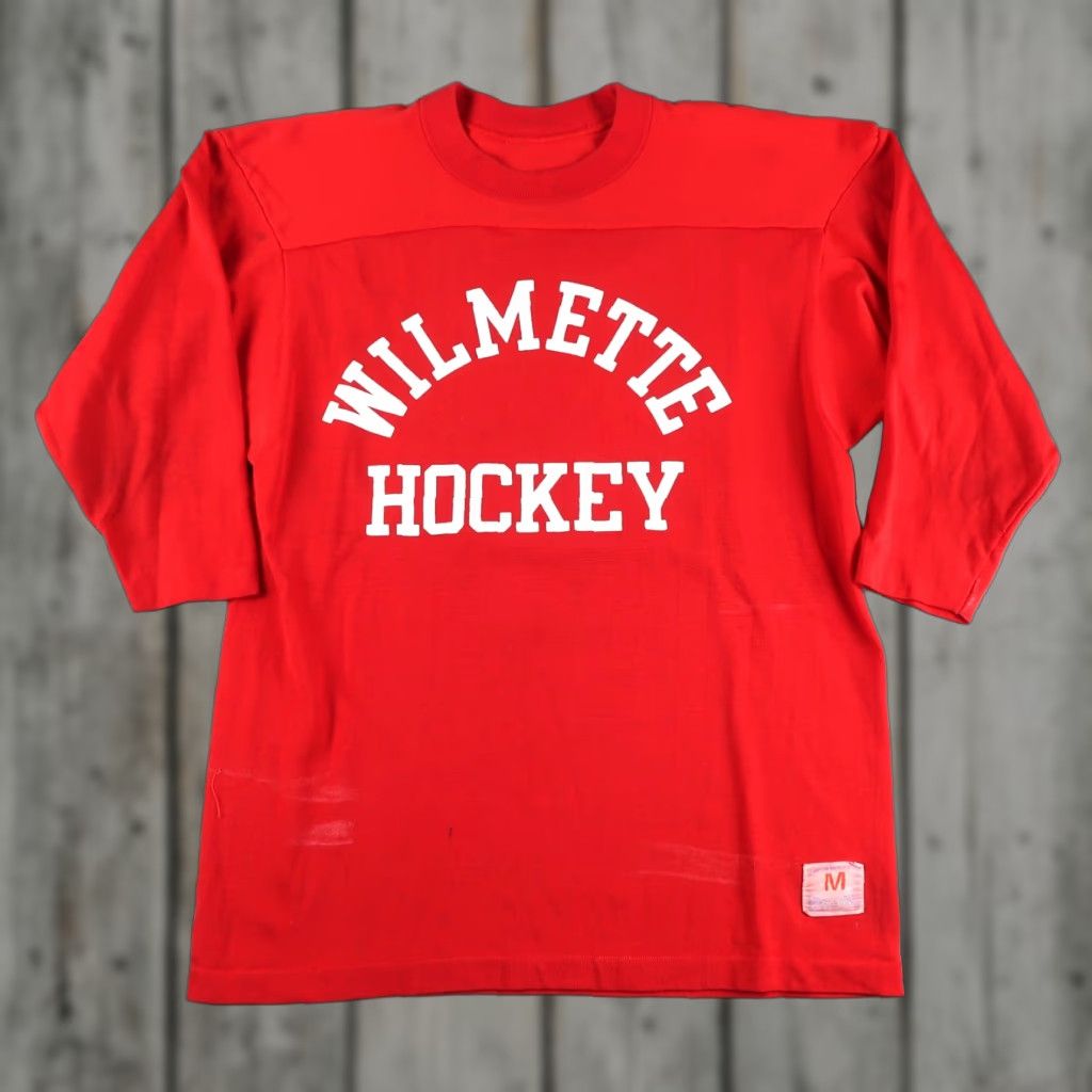 Champion Vintage Wilmette Hockey Jersey T Shirt M Champion Cotton Blend Red 70s Sportswear/Beach Mens Size US M / EU 48-50 / 2 - 1 Thumbnail