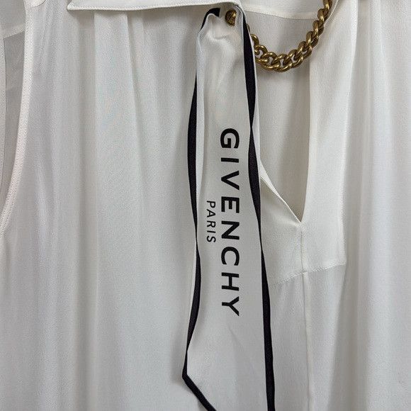 Givenchy GIVENCHY white silk logo scarf collared sleeveless blouse 10 Size L / US 10 / IT 46 - 5 Thumbnail