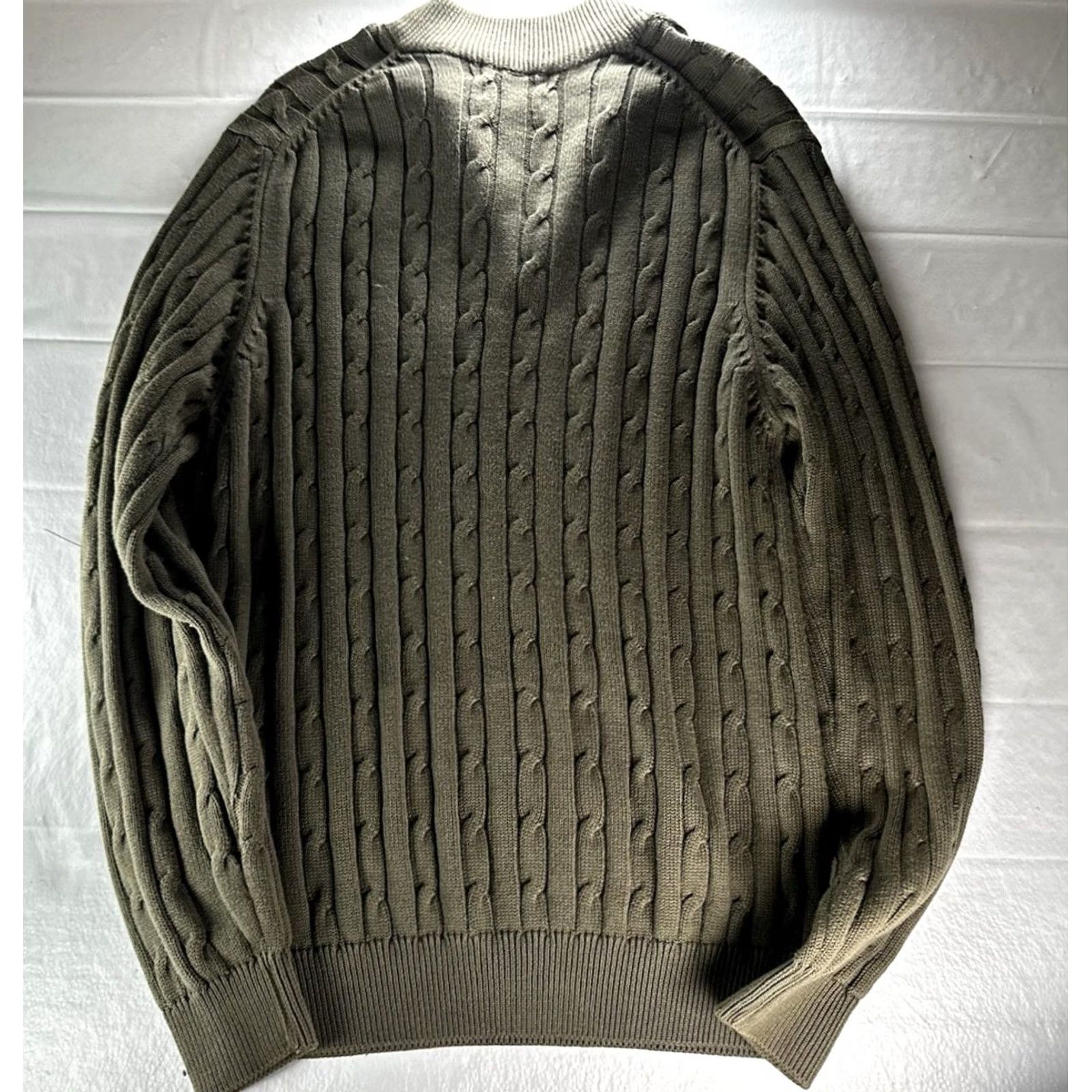 Lyle & Scott Lyle & Scott Sweater Mens Large Olive Cable-Knit Herringbone Cotton Pullover Size US L / EU 52-54 / 3 - 2 Thumbnail