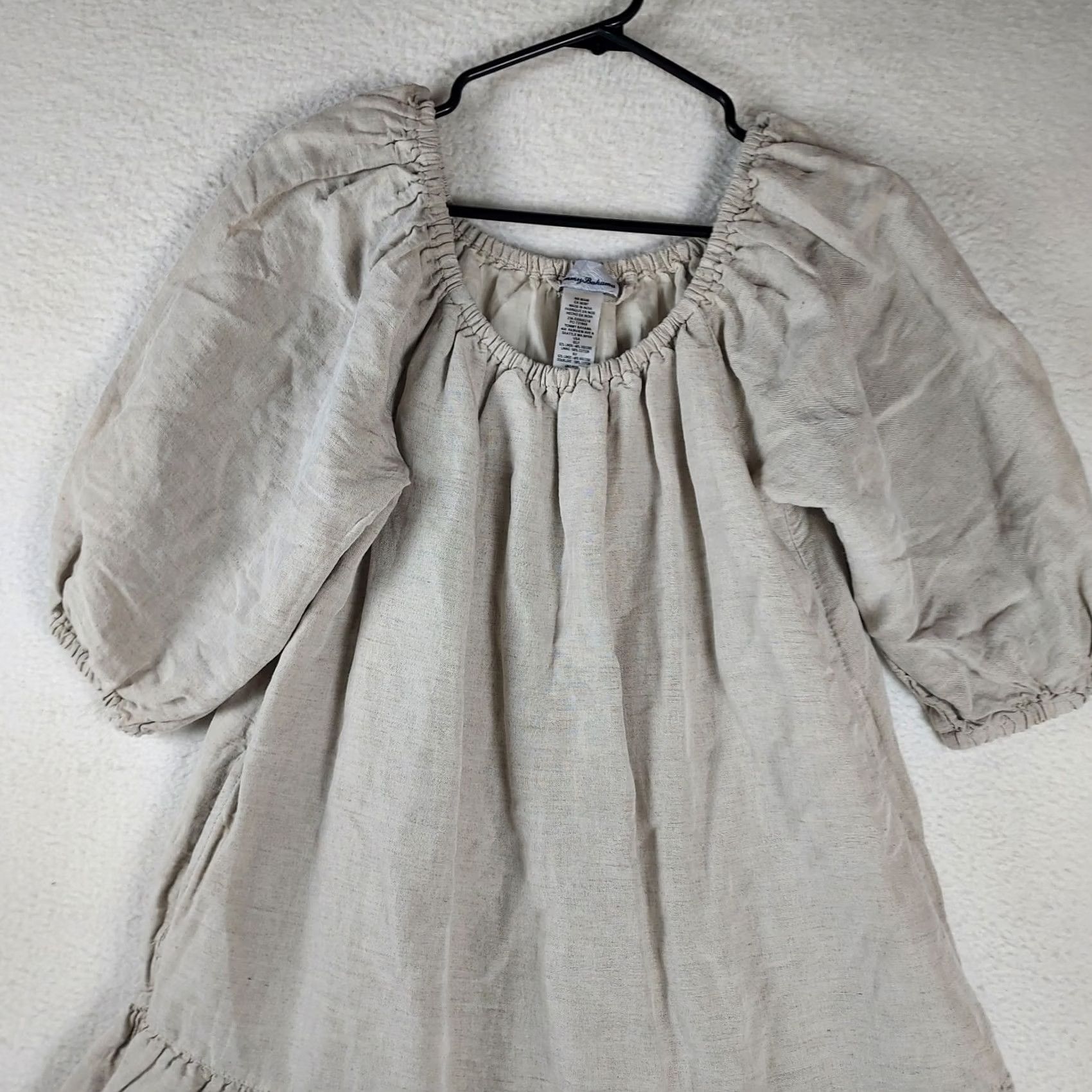 Tommy Bahama Tommy Bahama Women’s S Linen Blend Puff Sleeve Tiered Midi Dress Beige Size S / US 4 / IT 40 - 3 Thumbnail