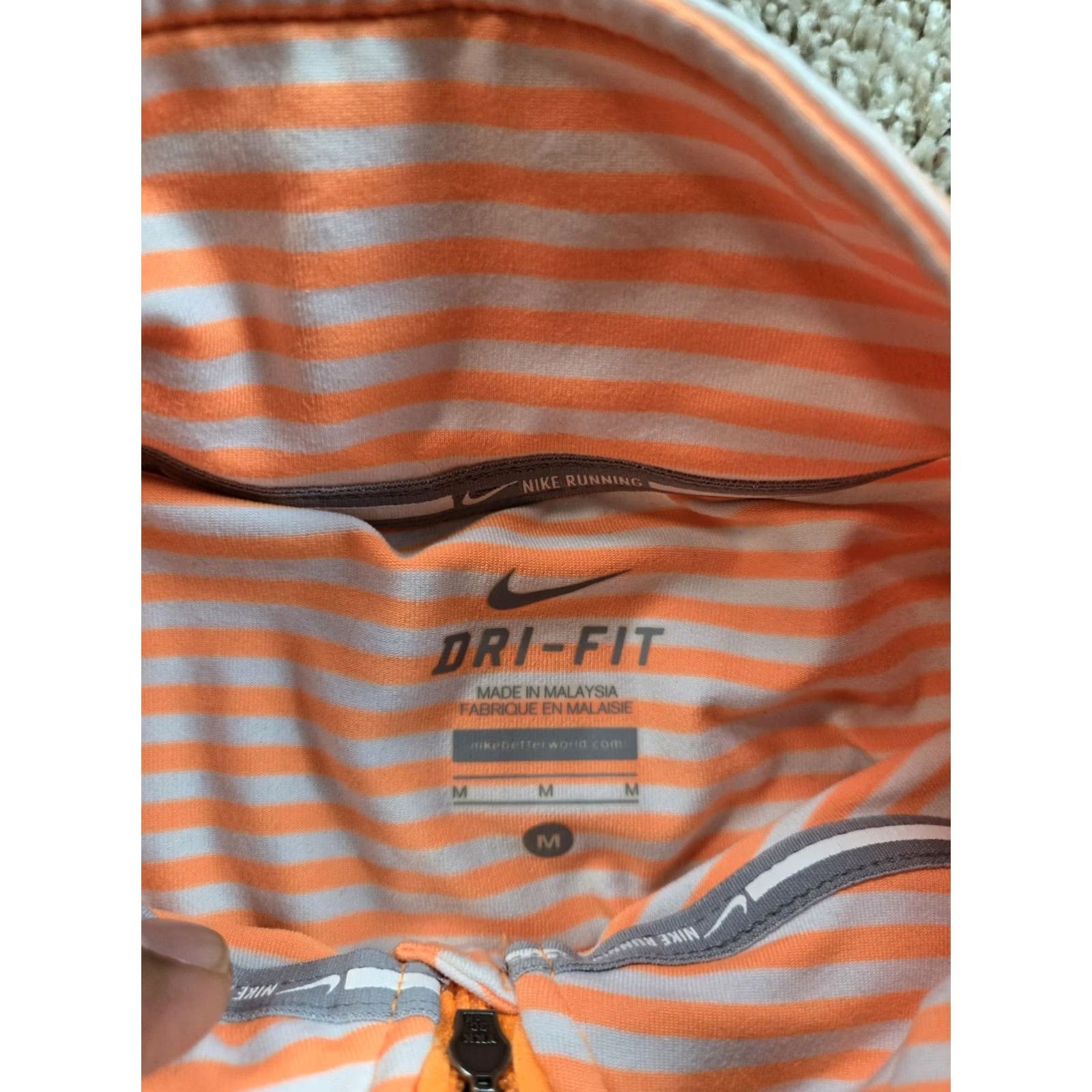 Nike Nike Dri-FIT Pullover Shirt Womens M Orange Stripe 1/4 Zip Running Top Size M / US 6-8 / IT 42-44 - 5 Thumbnail