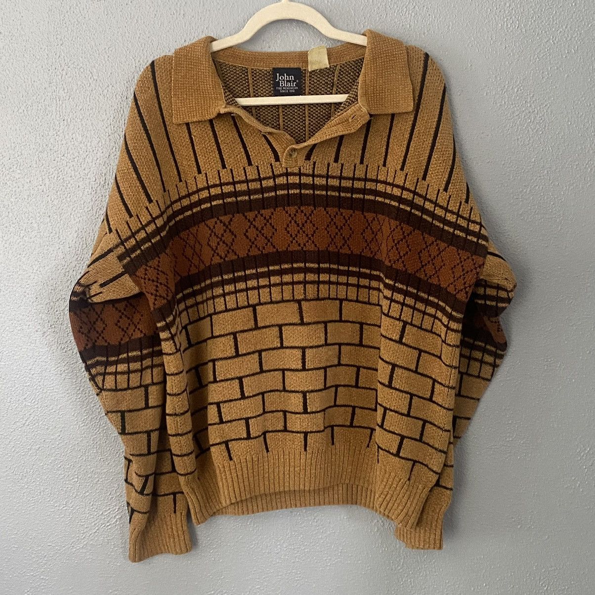 Other Vintage John Blair Tan Brown Red Polo Sweater Men’s Size XL Size US XL / EU 56 / 4 - 1 Thumbnail