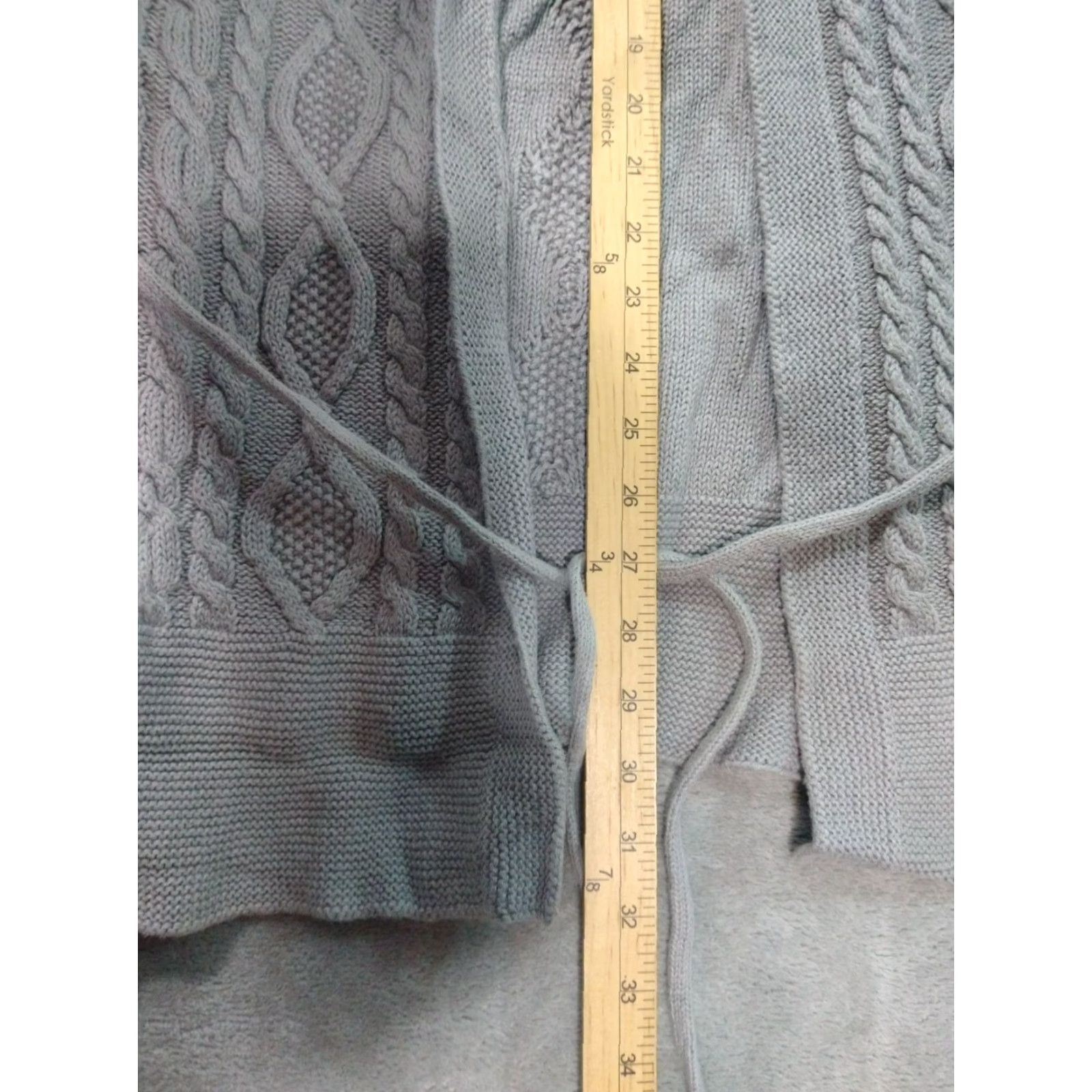 Eddie Bauer Eddie Bauer Cardigan Women XL Gray Belted Cable Knit Open Front Boho Sweater Womens Size XL / US 12-14 / IT 48-50 - 3 Thumbnail
