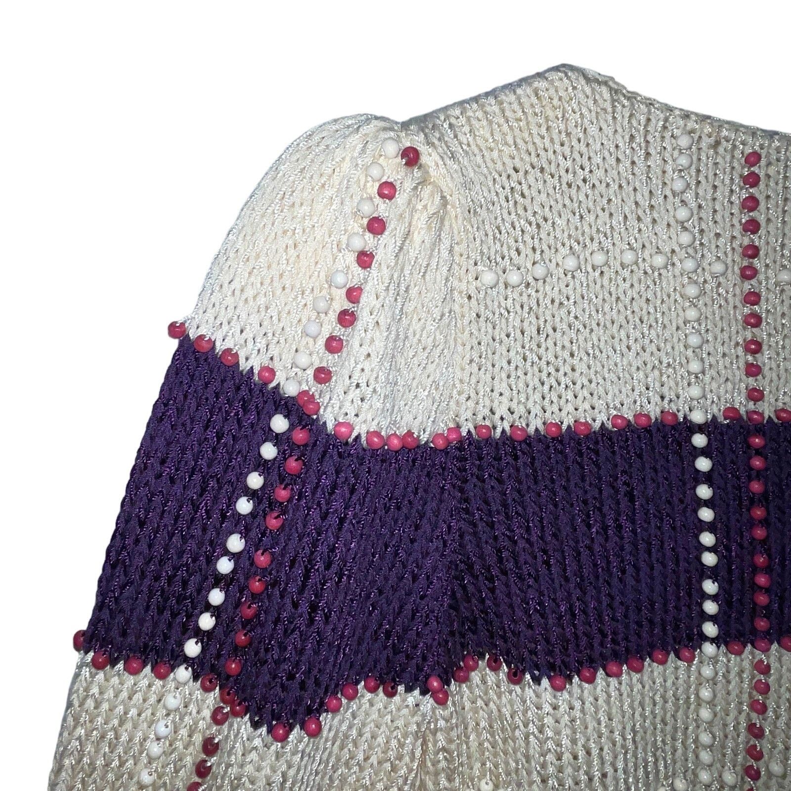 Vintage VINTAGE 80s Beaded Plaid Look Puff Sleeve Sweater Size Small Size S / US 4 / IT 40 - 2 Thumbnail