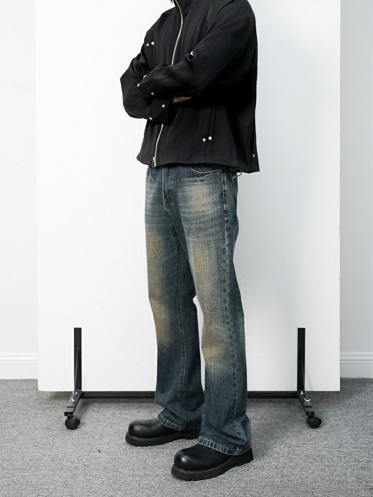 custom washed grunge flared jeans
