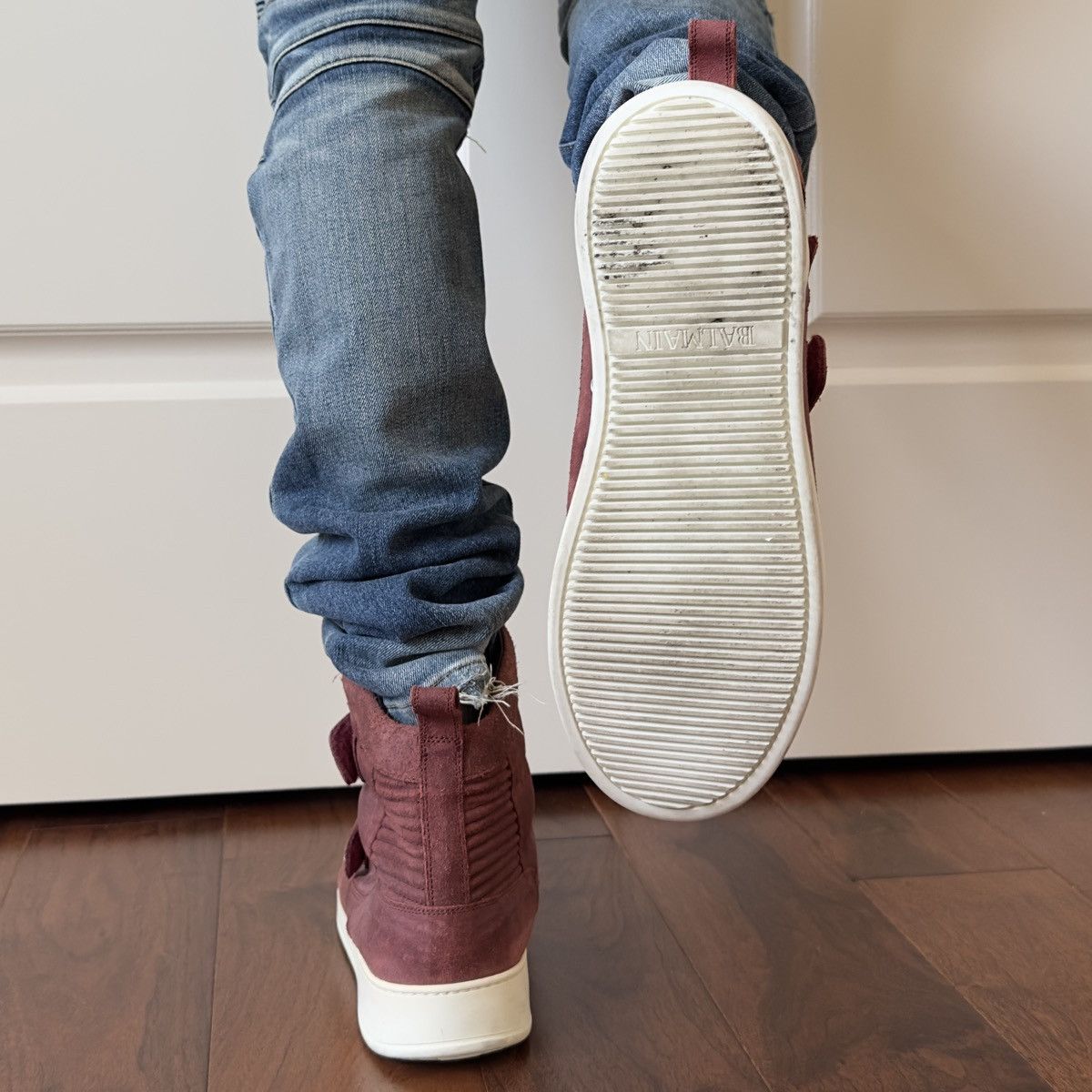 Balmain Balmain 2013 Red Waxed Suede High-Top Sneakers Size US 9 / EU 42 - 6 Thumbnail