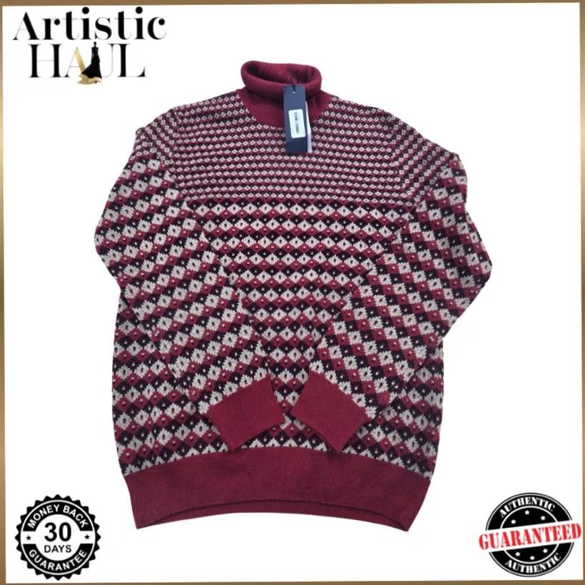 Harmont & Blaine Harmont & Blaine Men’s Burgundy Checkered Turtleneck Sweater Italy, XL, Knit Jacquard, Casual Size US XL / EU 56 / 4 - 2 Thumbnail
