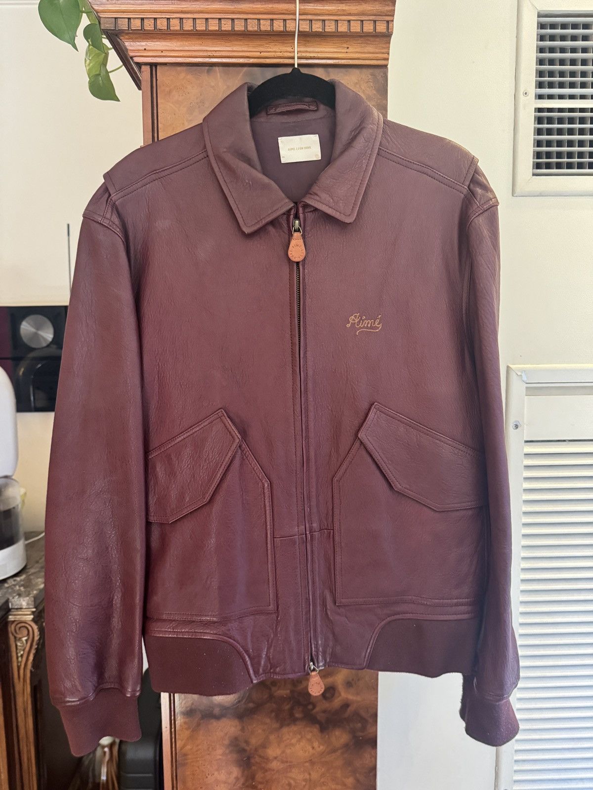 Aime Leon Dore Aime Leon Dore Burgundy Leather Jacket with Back Embroidery Size US M / EU 48-50 / 2 - 2 Thumbnail