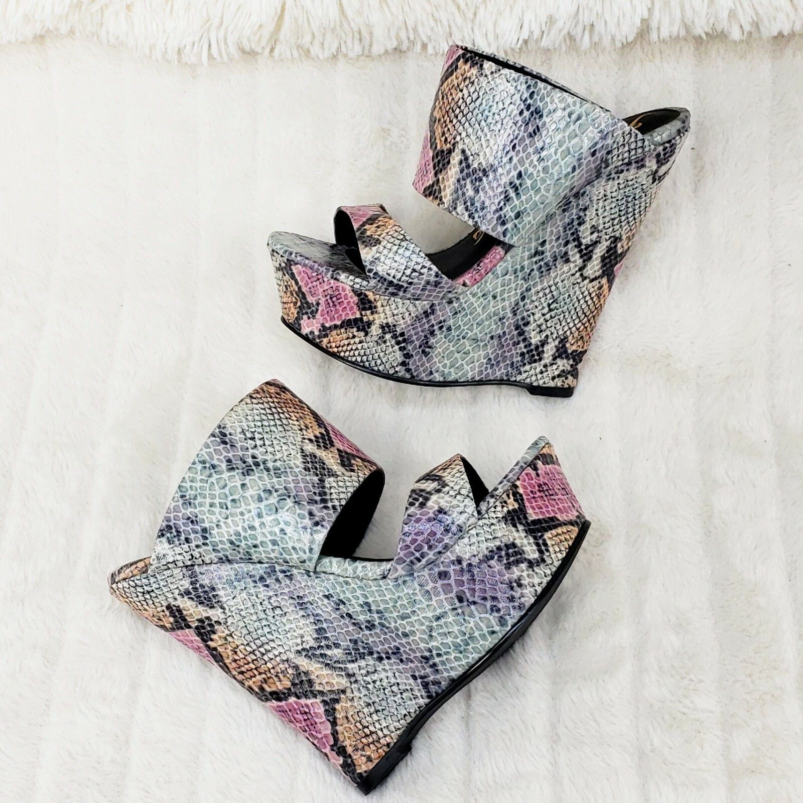 Nelly Bernal Pacs Gray Multi Snake Double Strap Slip On High